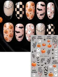 2pcs Cute Ghost Pumpkin Halloween Nail Stickers, Spider Web Spider Bat Horror Design Nail Decals, Suitable For Trick Or Treat Party Nail Decoration, Women Girls Nail Art Supplies - Multicolor - View 5