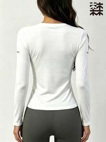 mulinsen Women's Slim Fit Quick-Dry Sports T-Shirt, Round Neck Dotted Print Fitness Running Short Sleeve Top - White - View 2