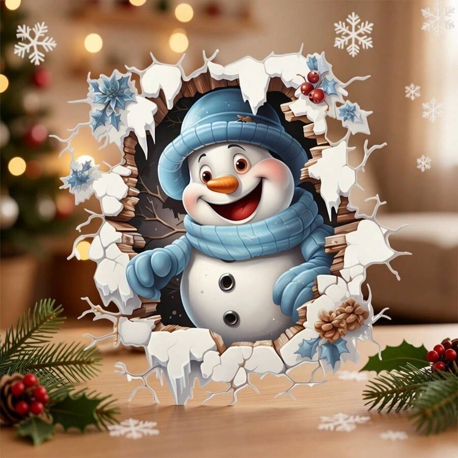 1pc Christmas Tree & Snowman Wall Decal Sticker, Self-Adhesive Removable PVC Material, Suitable For Living Room, Bedroom, Study Glass, Home Decor, Christmas Decoration - A - View 1