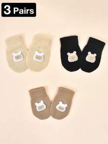 Tobelandyx 3 Pairs, 0-2 Years Old Baby Autumn/Winter Bear And Rabbit Embroidered Knitted Mittens, Toddler Baby Crawling Anti-Scratch Gloves, Suitable For Daily Casual Wear And Outdoor Cold Protection - 3 Pairs - View 8