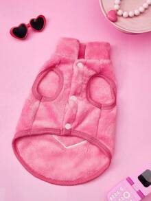 THE POWERPUFF GIRLS X PETSIN 1件绣花大眼女孩爱宠物猫狗通用保暖舒适无袖外套，配玫瑰红牵引扣，秋冬加厚绒毛外套 - 玫紅色 - 查看 3