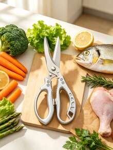 Multi Purpose Heavy Duty Kitchen Scissors, Stainless Steel Sharp Cooking Shears For Poultry Chicken Fish Herb Vegetable BBQ Cutting, Detachable Washable Kitchen Tool - Silver - View 4