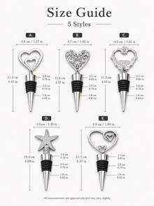2pcs/5 Styles Decorative Wine Bottle Stoppers, Elegant Heart & Star Design, Suitable For Beverage Bottles, Home Dining, Birthday Parties & Gatherings - Multicolor - View 2