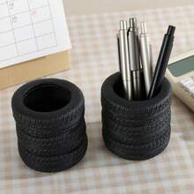1pc Creative Realistic Tire Shaped Pen Holder, Car Enthusiast Desk Accessory, Personalized Desktop Storage Bucket, Stationery Office Organizer Decor - Multicolor - View 12