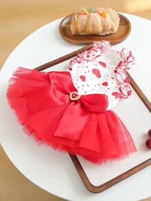 1PC Pet Clothes Small Dog Puppy Cat Cute Multi-Layer Mesh Bowknot Suspender Valentine's Day Heart Puff Dress - Multicolor - View 5