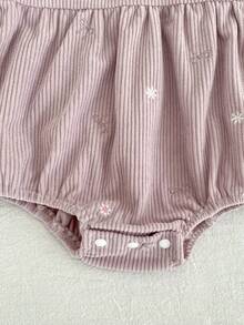 Spring/Autumn Baby Girl Long Sleeve Corduroy Triangle Romper With Bowknot, Peter Pan Collar And Embroidery - Mauve Purple - View 6