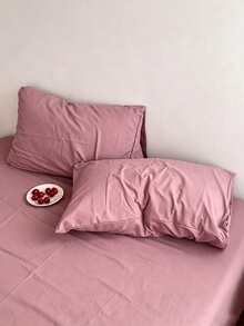 Blue & White Colorblock Washed Polyester Skin-Friendly 3 PiecesDuvet Cover Set - Watermelon Pink - View 5