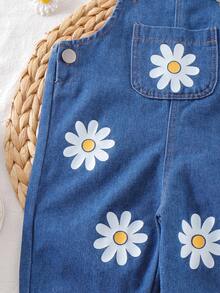 1pc Cute Floral Pocket Decor Baby Girl Romper, Summer & Autumn - Blue - View 6