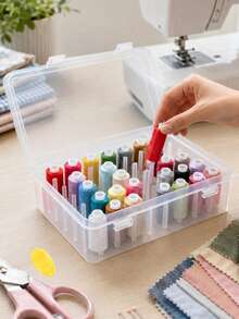 42-Slot Transparent Plastic Sewing Thread Storage Box, Multi-Functional Storage Box, Suitable For Small And Medium Thread Spools, Ideal For Craft Room And Travel, Thread Spool Organizer, Storage And Organization, Sewing Rack, Large Capacity Portable - Multicolor - View 5