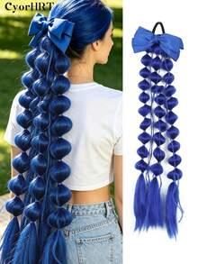 22 Inch Colorful Bubble Ponytail Wig With Bow Hair Accessory, Pink, Purple, Blue, White, Red, Yellow, Green Optional, Crazy Hair Accessory, Suitable For Women Outings, Daily, Holidays, Parties, Christmas, Music Festivals, Carnivals, Halloween - Multicolor - View 13