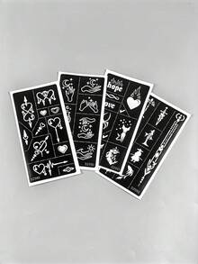 4pcs Ins Minimalist Tattoo Templates, Simple Heart, Star, Moon, Chinese Style Animal Tattoo Sticker Templates, Reusable Tattoo Tools, Suitable For Commute, Casual, Bohemian And Other Styles - Black - View 6