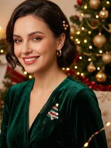 European Style Rhinestone Christmas Tree Brooch, Wavy Layered Five-Pointed Star Tree-Shaped Pin, Holiday Decorative Accessory For Sweaters, Coats And Bags - A - View 4