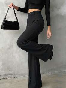 Women's Elegant Straight-Leg Pants For Commuting - Black - View 5