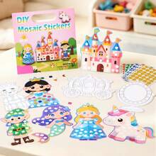 Kids 2-In-1 Mosaic Sticker Coloring Craft Set, Animal Transportation Dinosaur Princess Theme Painting Stickers, Cartoon Sticker Painting Double-Sided Art Set Toy Gift - Multicolor - View 4