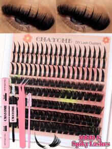 140/150 Pcs D-Curl Fluffy False Eyelash Clusters, Super Thick & Long Lash Clusters, Curled Individual Lashes, Thin & Long Lashes, Cartoon Effect Long Lashes, Suitable For Beginners Home Use. - Multicolor - View 1