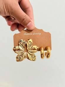 2/7 Pares de Aretes de Moda Dorados para Mujer, Adecuados para Uso Diario, Reuniones y Fiestas. - Dorado - Ver 2