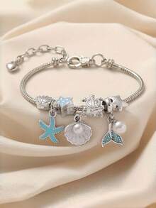 1pc Multi-Element Ocean Style Cute Painting Oil Starfish Fish Tail Pendant Bracelet, Exquisite Suitable For Daily Wear And Gifting - Multicolor - View 6