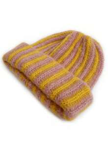 1pc Fashion Contrast Color Striped Knit Beanie, Warm Foldable, Unisex, Autumn/Winter - D - View 2