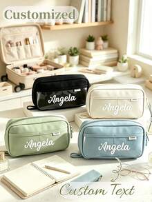 Personalized Custom Name Pencil Case, Transparent Patchwork Large Capacity Pencil Pouch, Portable Stationery Storage Bag For Students - Multicolor - View 3