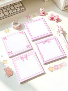 Pink Bow Pattern Sticky Notes 4Pcs Self-Adhesive Memo Pads Cute Square Notepads Office School Stationery Supplies - 7.5 X 7.5 cm - View 11