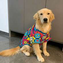 1 bộ quần áo mùa xuân/mùa hè, bộ đồ in hình chó Golden Retriever/Labrador/Husky, chất liệu thoáng khí, chống bẩn, dành cho chó cỡ trung bình/lớn. - Đỏ - Xem 8