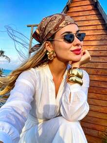 1pc Women's 70*70cm Paisley Print Faux Silk Square Scarf, Can Be Used As Belt, Bag Decoration, Ribbon, Hairband Or Headscarf, Suitable For Shopping And Travel - Camel - View 6