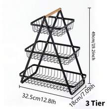 2-Tier & 3-Tier Available, Fruit Basket With Wooden Handle, Portable Fruit Bowl, Kitchen Counter Storage Rack, Detachable Rectangular Metal Basket For Fruits, Vegetables, Bread, Snacks, Banana, Home Decor Organizer - Multicolor - View 17