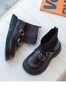 1 Pair Fashionable Cute Bow PU Pearl Hook & Loop Girls' Shoes, Comfortable Versatile Mary Jane Loafers, Suitable For Outdoor Daily Party School, Spring/Autumn - Brown - View 2