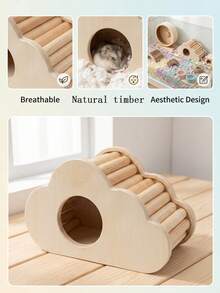Wooden Hamster Hideout, Natural Cloud-Shaped Hamster House, Suitable For Hamsters, Gerbils And Mice, Beautiful Small Pet Nesting Habitat And Cage Accessory, Chewing Landscape Accessory - one-size - View 6