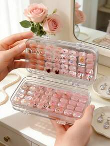60/30/10/1pc Portable Nail Salon Popular Wearable Nail Art Accessories Storage Display Box, 3-Fold 3-Layer Transparent Dust-Proof Nail Storage Box - Multicolor - View 5