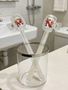 Cherry Sparkling Gold Red Letter Toothbrush Holder - Cute Design Travel And Home Storage Box With Transparent Lid, Compact Portable Design Easy To Carry, Protects Toothbrush Head, Dual Drainage And Ventilation Function, Suitable For Home, Dorm And Travel Use | Cute Toothbrush Head Storage Box, Suitable For Bathroom Storage, Suitable For Home And Dorm Use - Multicolor - View 8