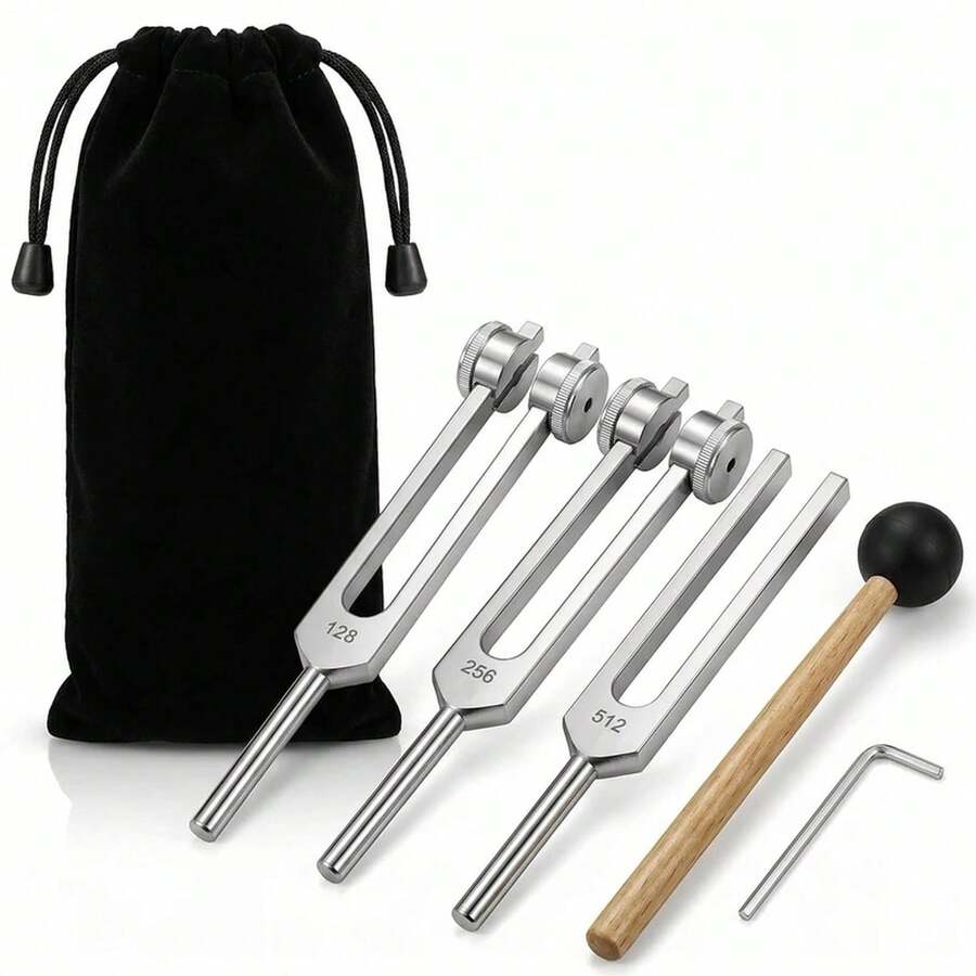 Miwayer Tuning Forks Set 128Hz 256Hz 512Hz With Hammer & Bag, Professional Sound Therapy Instruments For Healing, Chakra, Yoga - 128 256 512Hz - View 1