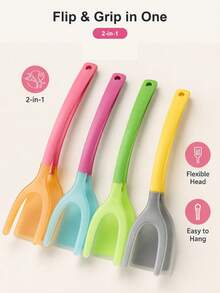 1pc 2-In-1 Silicone Food Tongs Spatula, Suitable For Non-Stick Pans, Flexible Flipping Tongs, Can Grip Steak, Eggs, Pancakes, Kitchen Cooking Tool, Summer Home Kitchen Helper - Multicolor - View 2