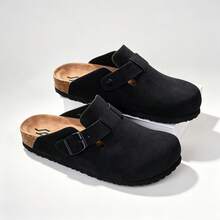 Vintage Closed-Toe Unisex Slippers With Adjustable Buckle, Non-Slip Wear-Resistant Versatile Home Casual Slippers For Men And Women - Black - View 3