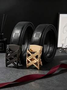 1pc 2026 New Fashion Men's Belt, Classic Letter Design, Premium Alloy Automatic Buckle, Paired With High-Quality PU Leather Strap, Lightweight Business Style, Perfect Gift Choice - Multicolor - View 9