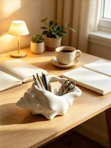 Cream White Seashell Shaped Storage Box, Nordic Style Home Decor Bathroom Toothbrush Holder, Multi-Functional Desktop Storage Container, Can Store Keys, Small Accessories, Succulent Plants, Suitable As Cute Decorative Gift For Ocean Lovers - Multicolor - View 10