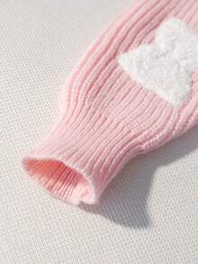 Girls' Sweet Round Neck Long Sleeve Knit Sweater With 3D Plush Bow Decor, Chunky Ribbed Texture, Casual Versatile Pullover For Daily Wear And School, Spring/Autumn/Winter - Pink - View 5