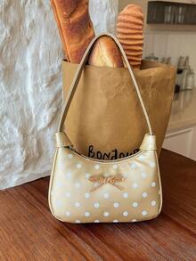Fashion Polka Dot Underarm Bag For Girl, New Gentle Bow Crescent Moon Small Bag, Versatile Commute Shoulder Handbag, Suitable For Daily Use - A - View 7