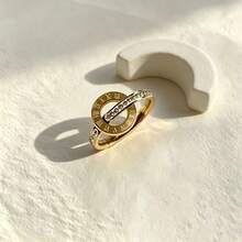 1pc Stainless Steel Fashionable Roman Numeral Ring - Yellow Gold - View 1