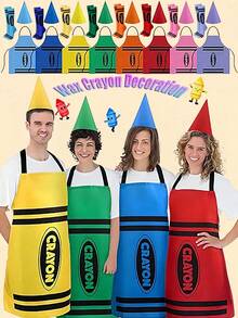 2PCS Colorful Crayon Apron And Funny Gnome Cone Hat Set, Suitable For Adult Costume Party, Halloween Party And Christmas Group Cosplay Outfit, Unisex World Book Day Costume - Multicolor - View 13