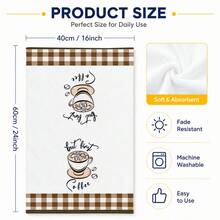 2pcs "But First Coffee" Coffee Themed Kitchen Towels, Coffee Cup Print Brown & White Plaid Decorative Hand Towels, Vintage Country Dish Cloths, Suitable For Kitchen, Coffee Corner, Oven Handle And Home Decor 4/6/8/Pcs Set - Multicolor - View 7