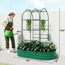 Galvanised Raised Garden Bed With Arched Trellis, 5 X 3 X 6ft Metal Outdoor Planter Box With Open Bottom, Green - 63 L X 35.4 W X 70.9 H - View 2