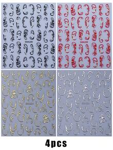 4PCS Retro Flower Nail Stickers, Gold Silver European Pattern Design Nail Art Stickers, DIY Nail Supplies Charm Decoration - Multicolor - View 3