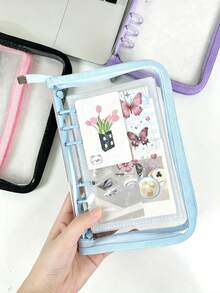 1pc A6 Glitter Zipper Binder, Transparent Storage Bag, Sticker Storage Book, Pencil Case, PVC Material, A6 PP High Transparency Inner Page Refill, IDOLME, Suitable For Document Bag/Stamp Album/Scrapbook/Sticker Book/Pencil Case, K-Pop Photo Album, Savings Book, Diary, Planner, Etc. - A6 - View 2