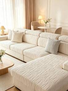 1pc Beige Solid Color 3D Embossed Water Ripple Sofa Cover, Non-Slip & Stain-Resistant, Detachable Furniture Protector, Pet-Friendly Anti-Scratch & Wear-Resistant, Soft & Delicate Texture, Machine Washable, Fade-Resistant, Durable, Suitable For Living Room/Bedroom Single/Double/3-Seater/4-Seater & L-Shaped Sofas - Creamy White - View 1