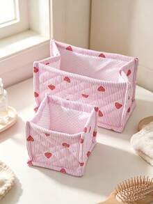 1pc Beautiful Quilted Desktop Storage Basket, Desktop Clutter Organizer, Lipstick Makeup Brush Skincare Product Storage Basket, Desktop Decor, Makeup Organizer Box, Used For Organizing Makeup Brushes And Skincare Products - Multicolor - View 6
