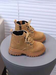 1 Pair Kids Spring Autumn Boots, New Style Boys & Girls Boots, Side Zipper Thick Sole Anti-Slip Wear-Resistant, Versatile Fashion Boots For Toddlers - Brown - View 3