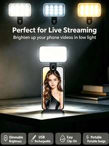 1pc Portable Selfie Fill Light With Clip, Suitable For Phone Camera, Clip-On LED Light, 3 Lighting Modes/Dual Color Temperature, Rechargeable Makeup Light, Multi-Function Flashlight, Suitable For Laptop/Phone/Tablet/Video - A - View 4