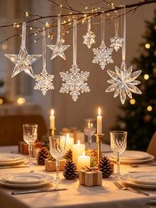 12pcs/3pcs Acrylic Crystal Snowflake Hanging Ornaments; Transparent Icicle, Star And Snowflake Christmas Tree Decorations; Winter Theme Party Decor; Holiday Wreath; And Fireplace Hanging Decor. - Multicolor - View 4