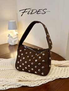 1PC New Women's Vintage Rivet Underarm Bag, Shoulder Small Bag, Durable Suede Zipper Closure Portable Baguette Bag, Street Style Hot Girl Daily Commute Handbag, Suitable For Daily Outings, Shopping, Dating And Other Occasions - Multi-color - View 15